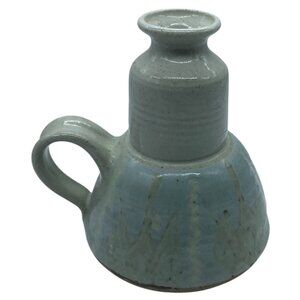 Vtg Nels Linde Signed Vessel Pottery Unique Blue Gray Glaze Artisan 6"
